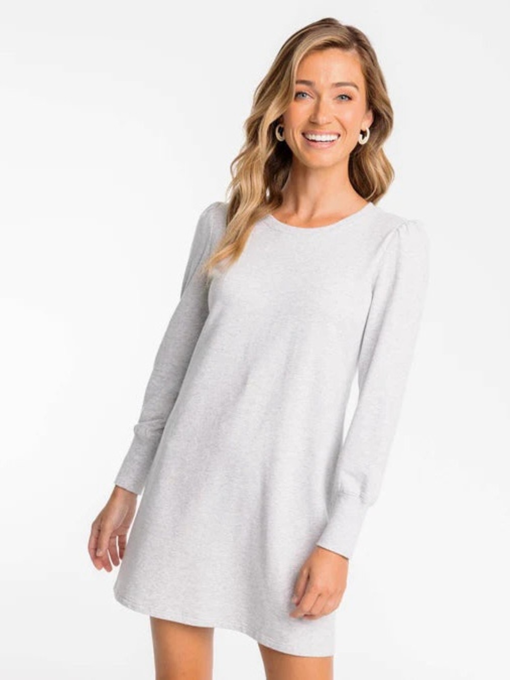 Southern Tide Lindsey Gray Heather Puff Sleeve‎ Preppy Sweatshirt Dress
